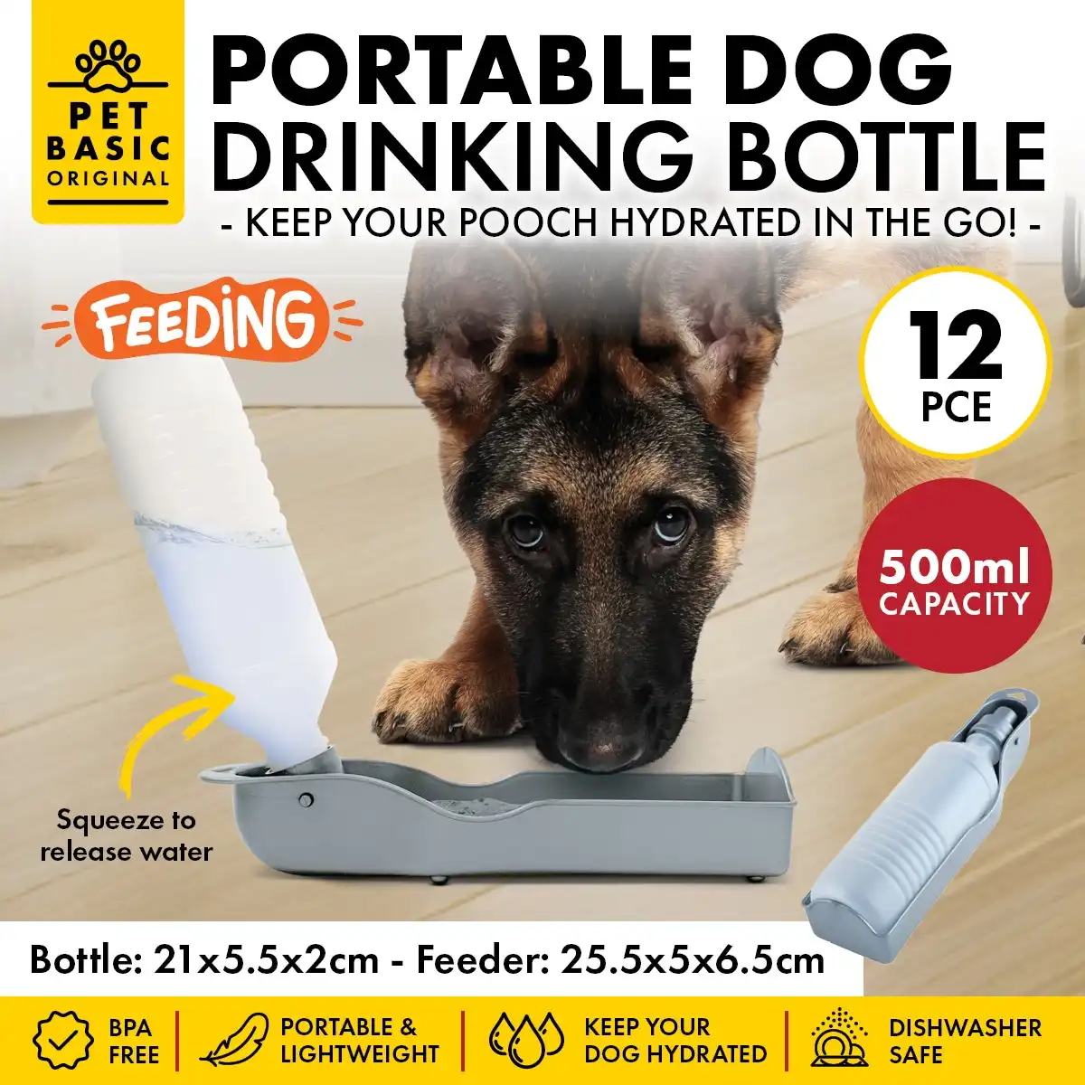 Pet Basic® 12PCE Portable Dog Drinking Bottle Rust Proof Wrist Strap 500ml
