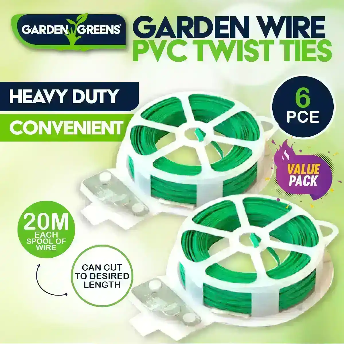 Garden Greens® 6PCE Garden Twist Ties Wire Heavy Duty Plants Vines Flowers 20m