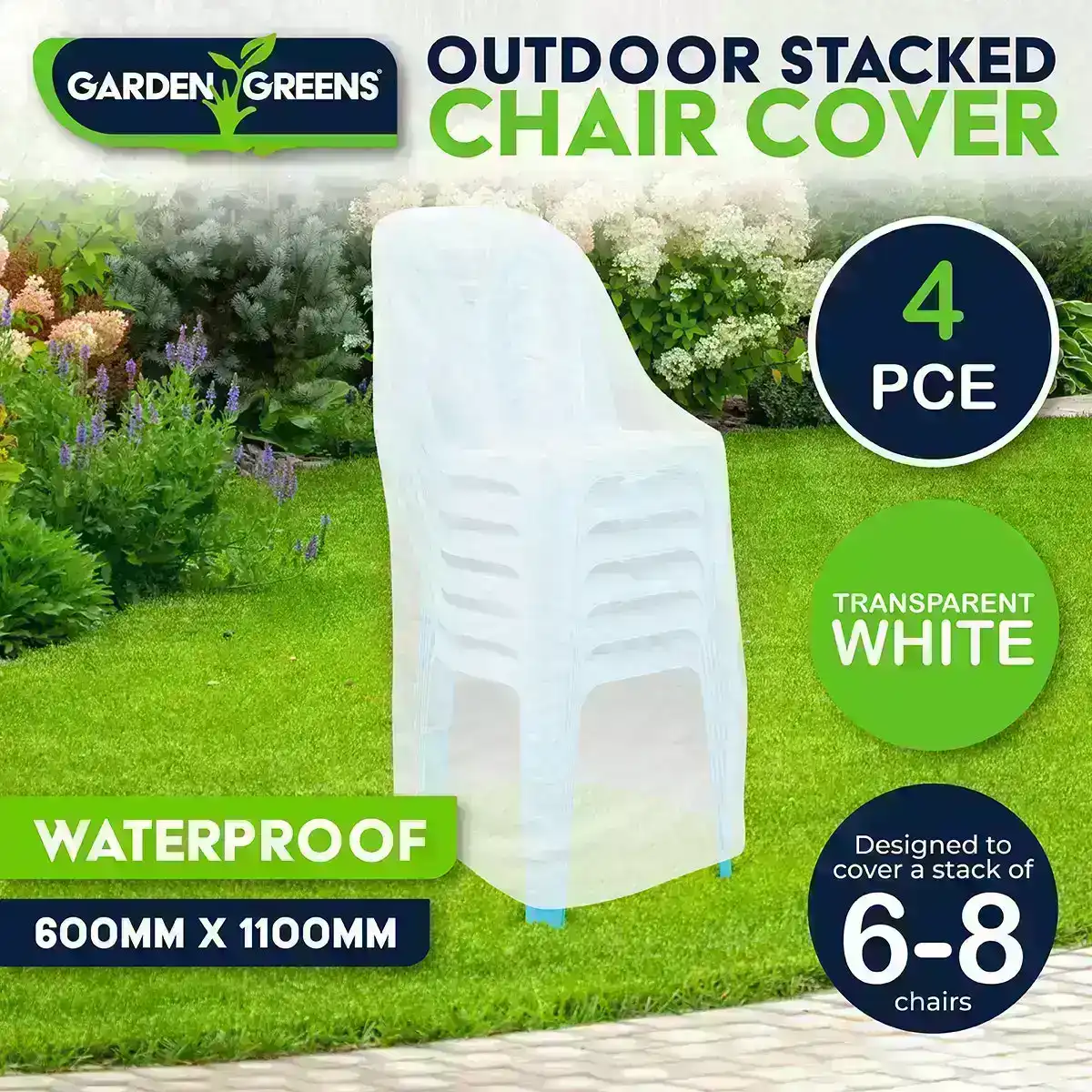 Garden Greens® 4PK Outdoor Stacked Chair Covers Waterproof 60cm x 110cm