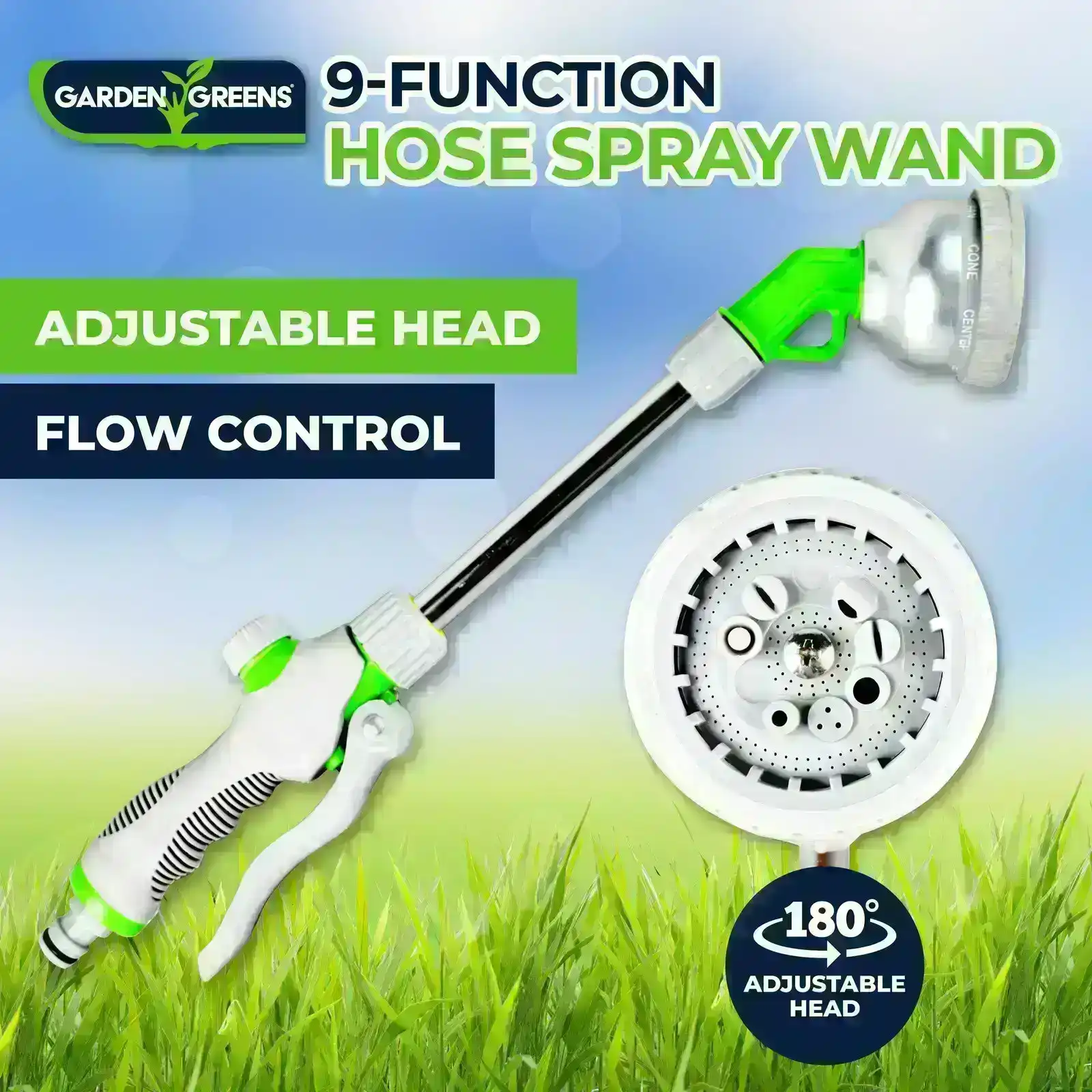 Garden Greens 9 Function Hose Spray Wand Adjustable Nozzle Water Saving 45cm