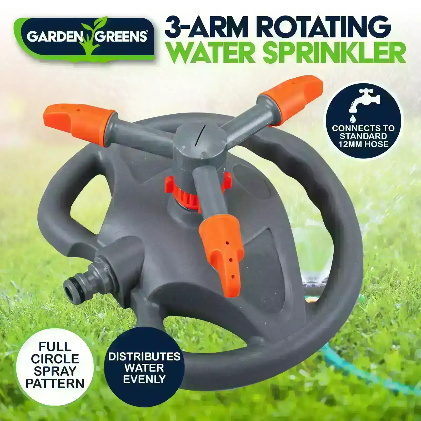 Garden Greens® Water Sprinkler Rotating Adjustable Spray 20.5cm x 10cm