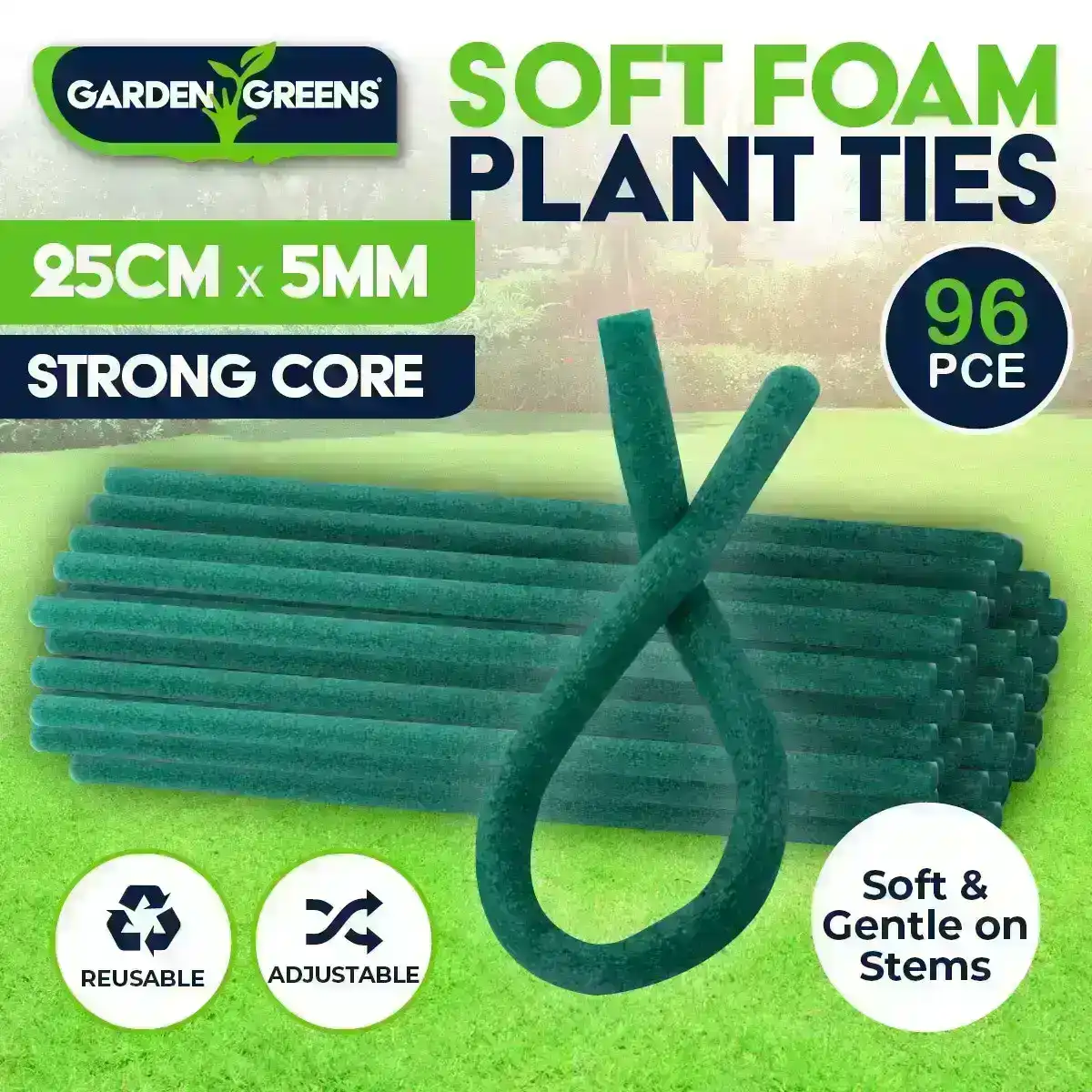 Garden Greens® 96PCE Plant Twist Ties Soft Foam Strong Adjustable Reusable 25cm