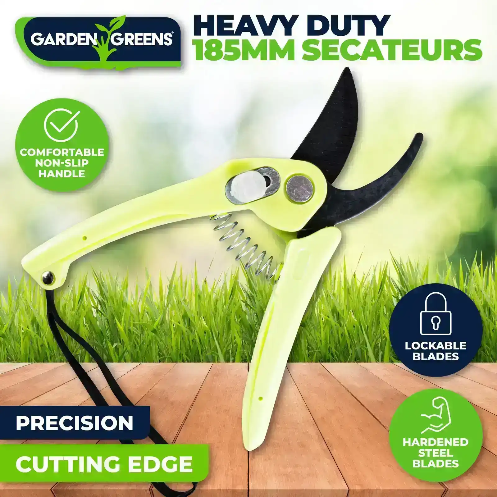 Garden Greens® Secateurs Heavy Duty Precision & Lockable Blades 18.5cm