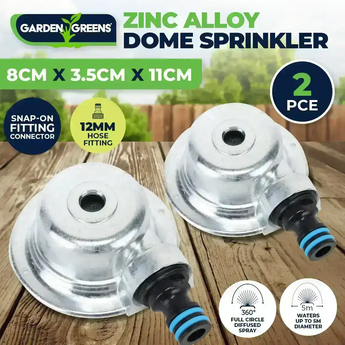 Garden Greens® 2PCE Sprinkler Dome Design Snap On Connection 11 x 8cm