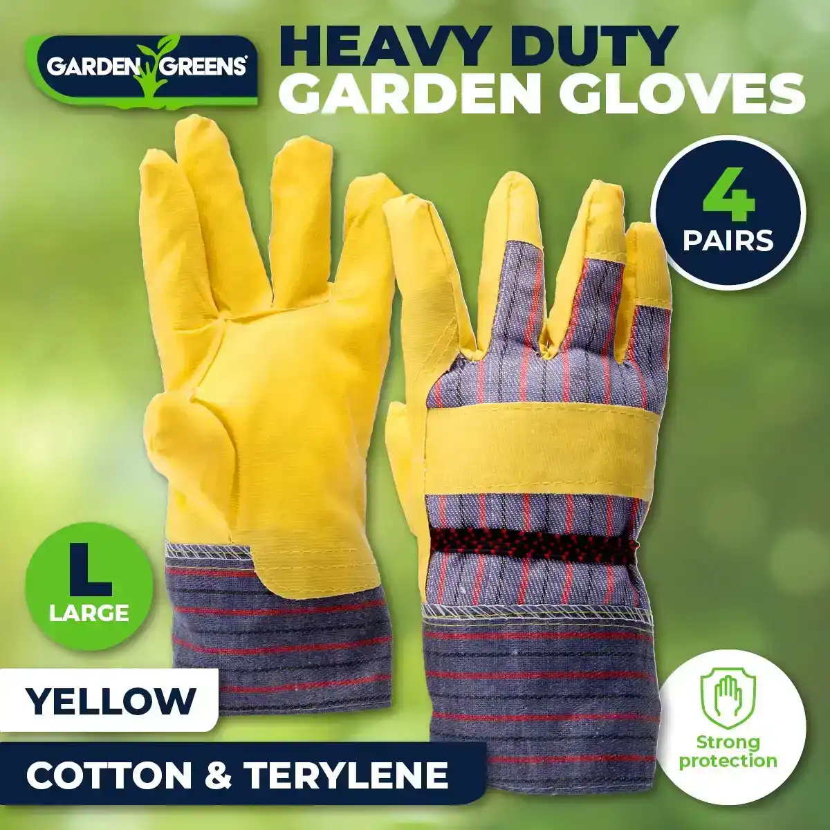 Garden Greens® 4PCE Garden Gloves Yellow Durable Cotton Comfortable Adult Size