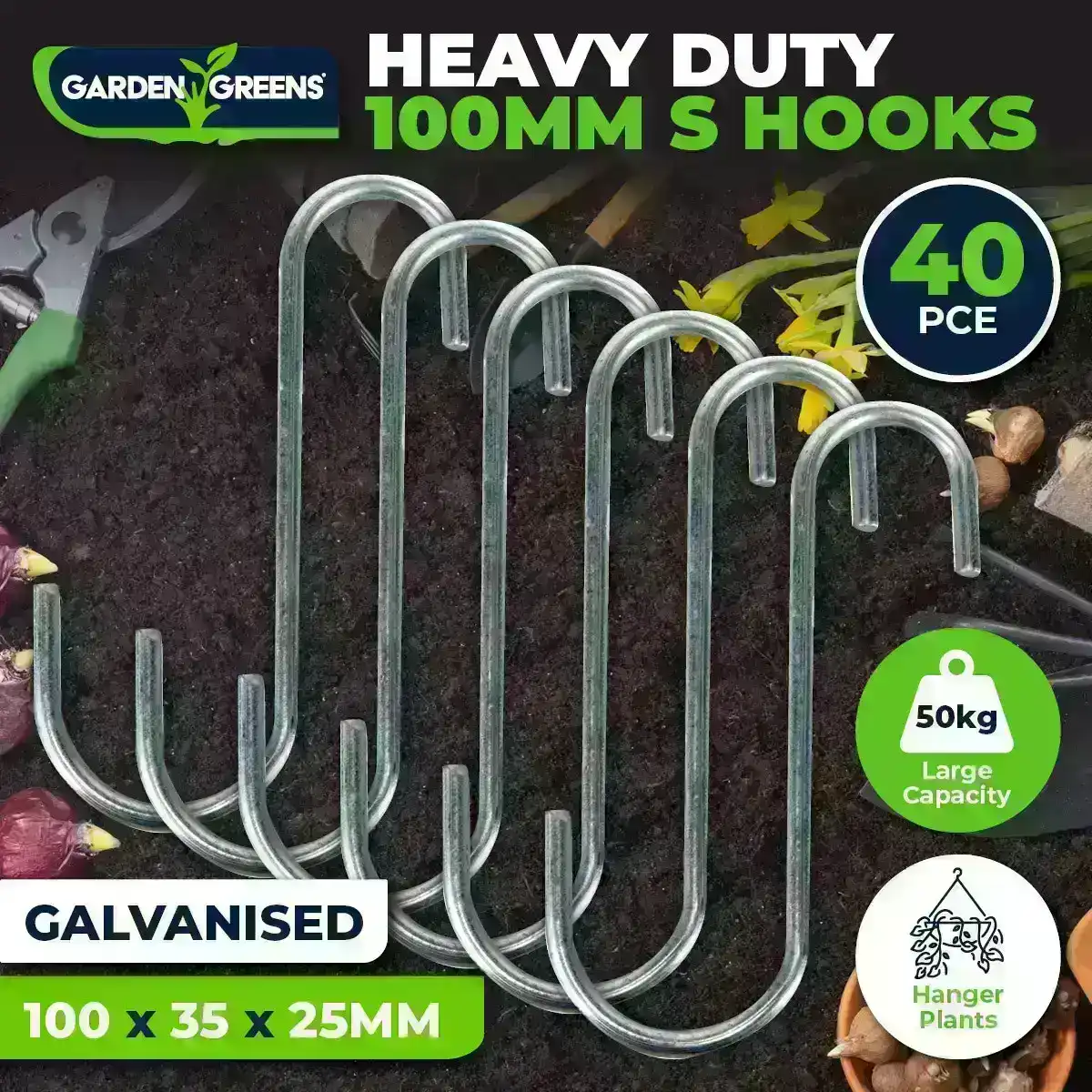 Garden Greens® 40PCE 'S' Hooks Heavy Duty Multi-Purpose Easy Hang/Remove 100mm