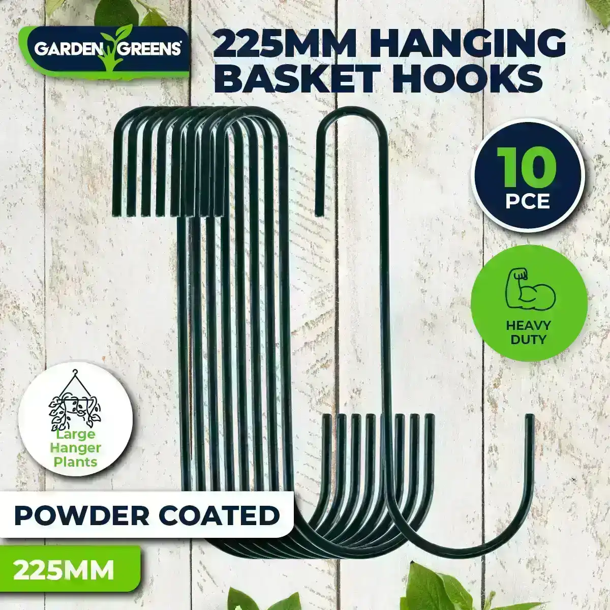 Garden Greens® 10PCE Hanging Basket Hooks Powder Coated Easy Hang/Remove 225mm