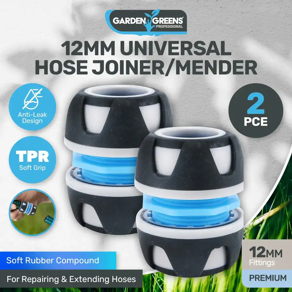 Garden Greens® 2PCE Hose Joiner/Mender Premium Quality Anti - Leak Design 12mm