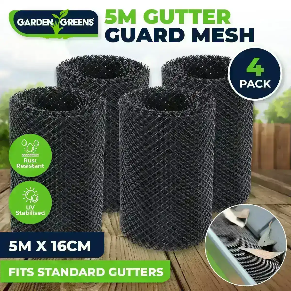 Garden Greens® 4PK Gutter Guard Mesh Rust Resistant Adjustable Size 5m x 16cm