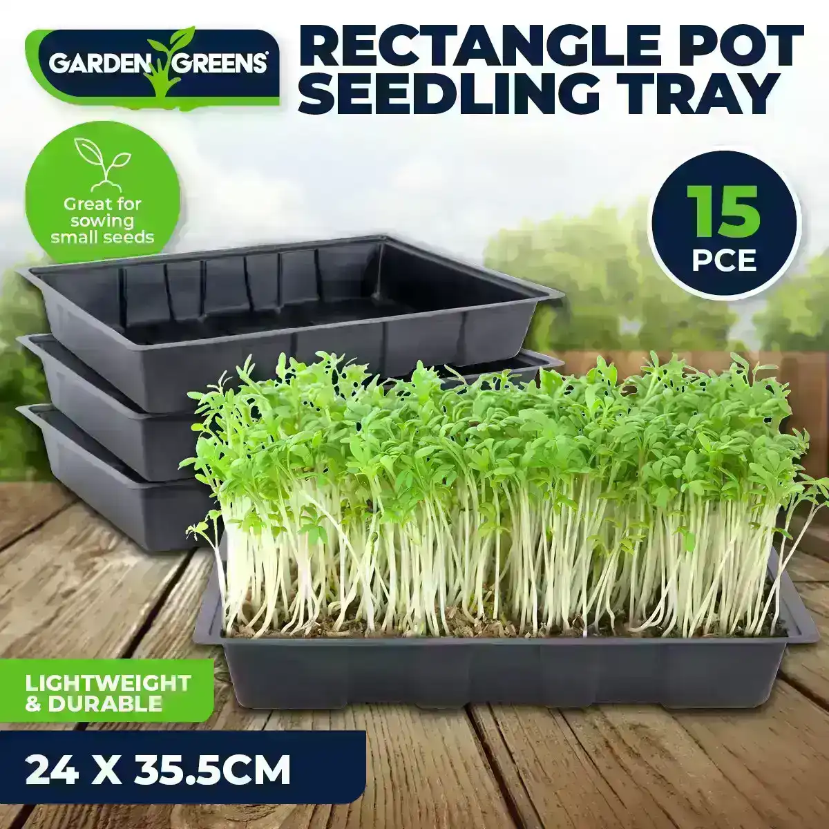 Garden Greens® 15PK Seedling Trays Lightweight Durable Reusable 24 x 35.5cm