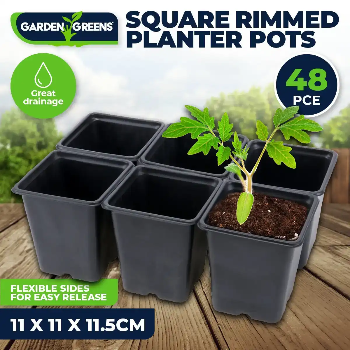 Garden Greens® 48PCE Planter Pots Square Reusable Durable 11cm x 11.5cm