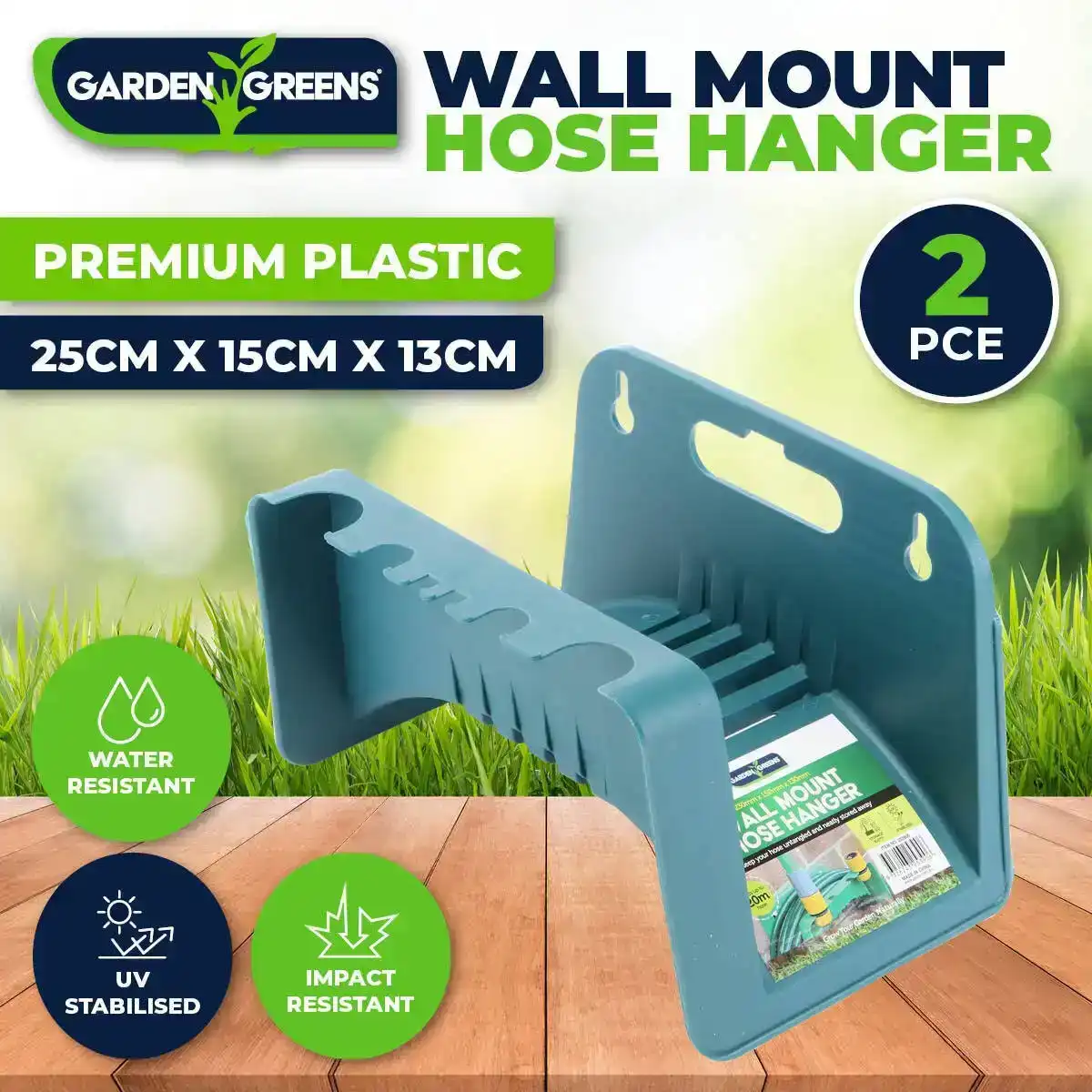 Garden Greens® 2PCE Hose Hanger Wall Mountable UV Stabilised Durable 25cm
