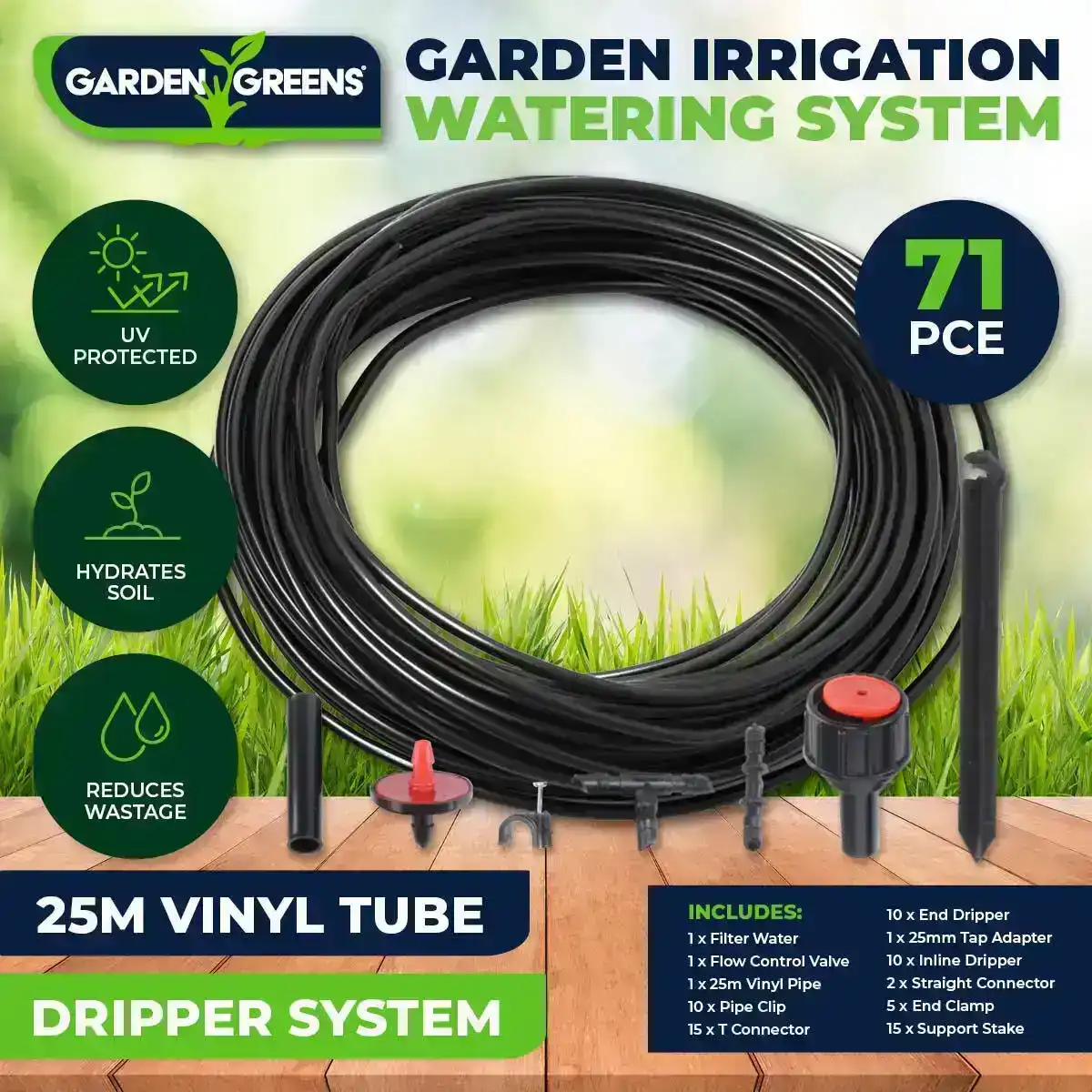 Garden Greens® 71PCE Garden Irrigation Watering System All Essential Set 25m