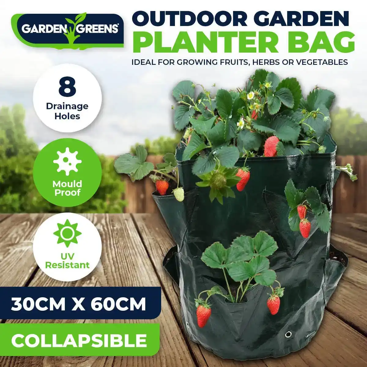 Garden Greens® Planter Bag Mould Proof UV Resistant Collapsible 8 Pockets 60cm