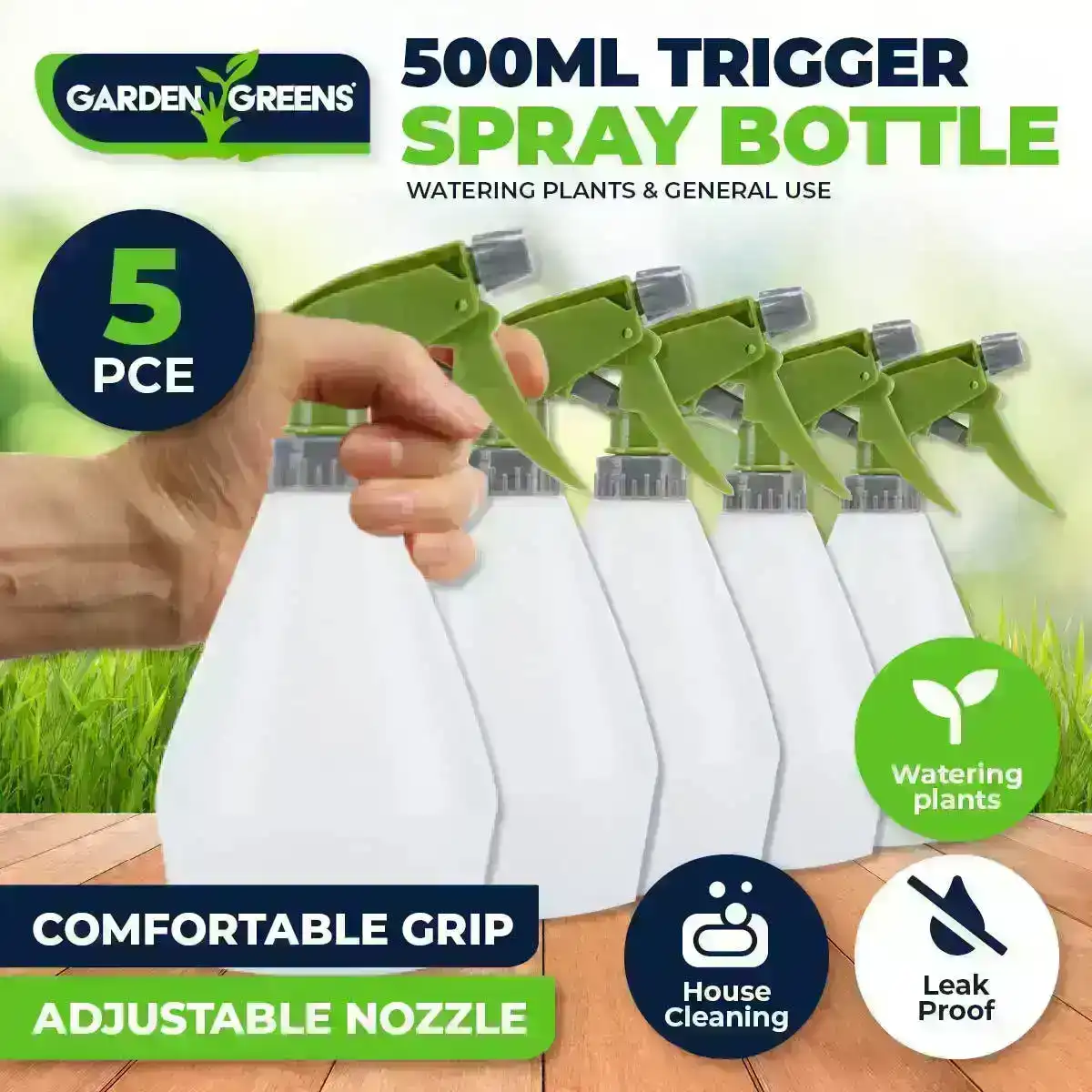 Garden Greens® 5PCE Spray Bottles Adjustable Nozzle Leak Proof 500ml