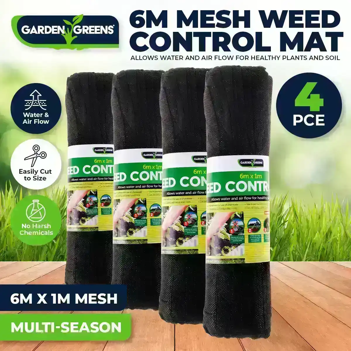 Garden Greens® 4PCE Weed Control Mat Breathable Mesh Garden Landscaping 6m
