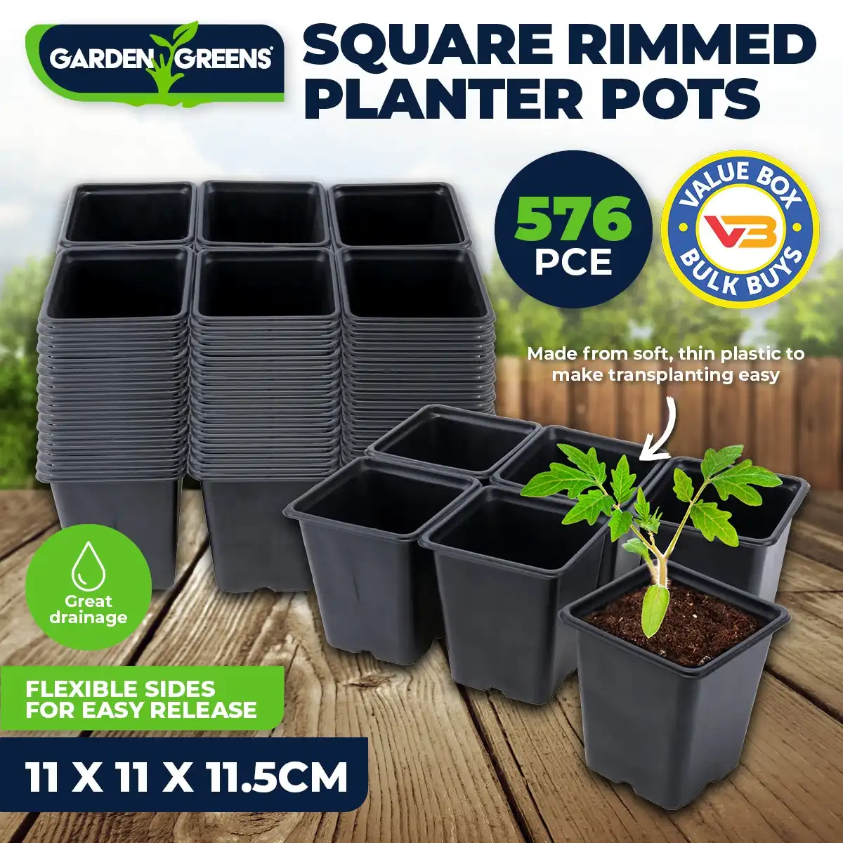 Garden Greens® 576PCE Planter Pots Square Reusable Durable 11cm x 11.5cm