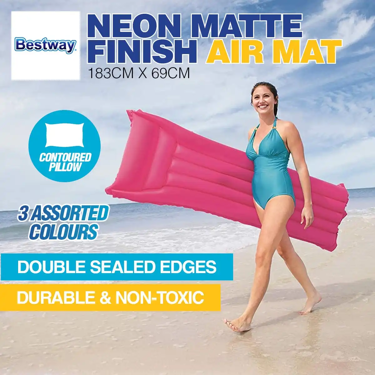 Bestway® 3PK Inflatable Air Mat Durable Premium Pool Beach Summer 183cm x 69cm