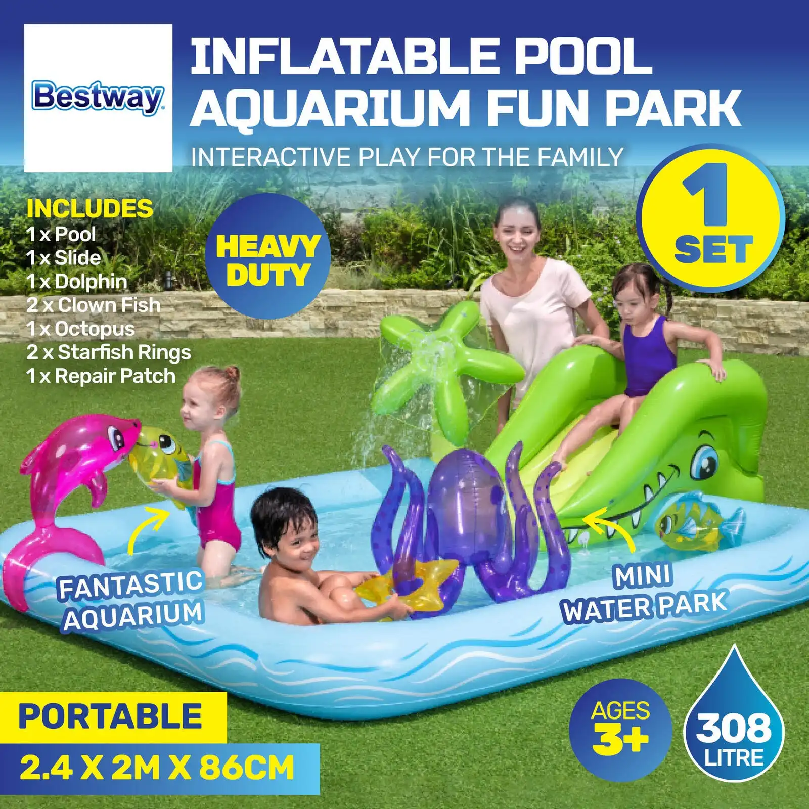 Bestway® Inflatable Aquarium Mini Water Fun Park Pool With Slide 308L