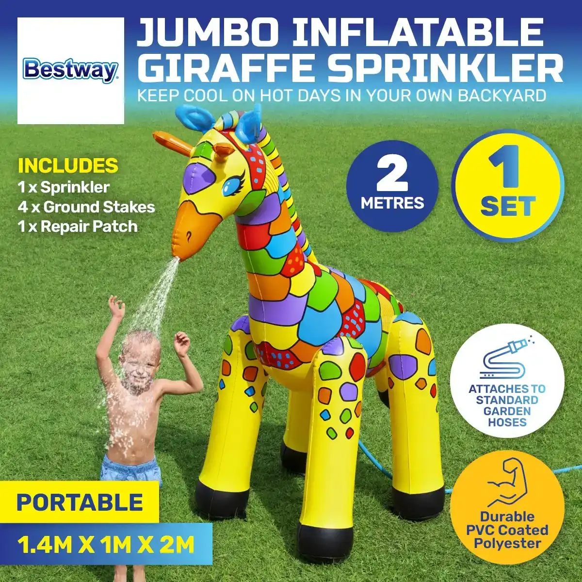 Bestway® Inflatable Giraffe Sprinkler Jumbo Sized Brightly Coloured 2m