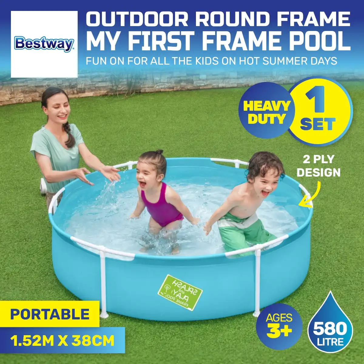 Bestway® 1.52m x 38cm Kids Above Ground Pool Quality Construction 580 Litre