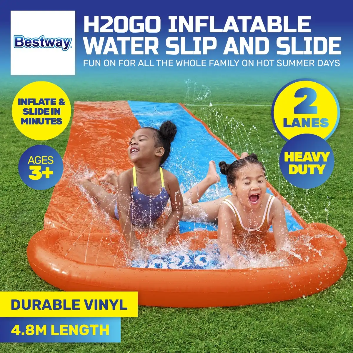 Bestway® 4.8m Double Lane Inflatable Water Slide Built-In Water Jets