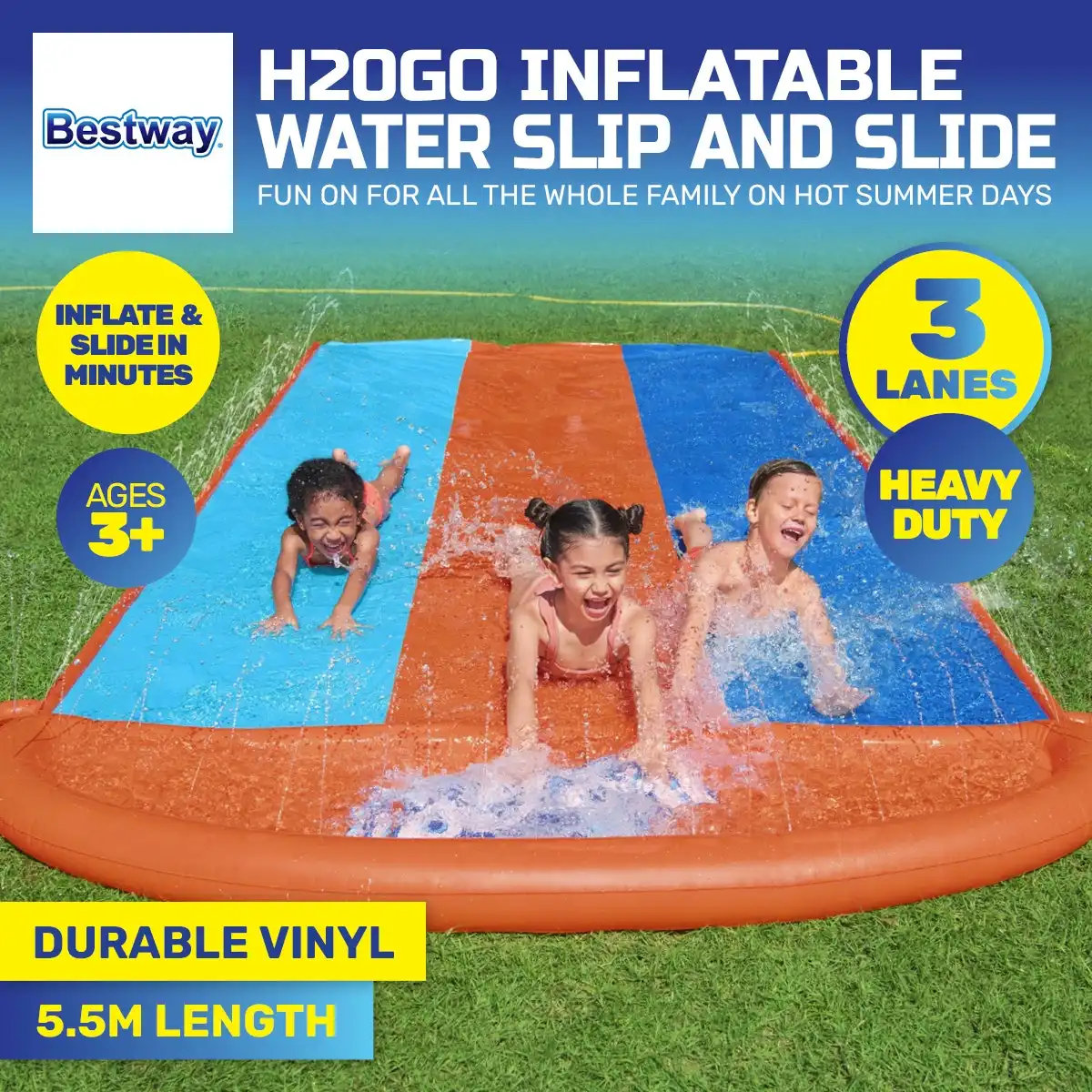 Bestway® 4.8m Triple Lane Inflatable Water Slide Built-In Water Jets