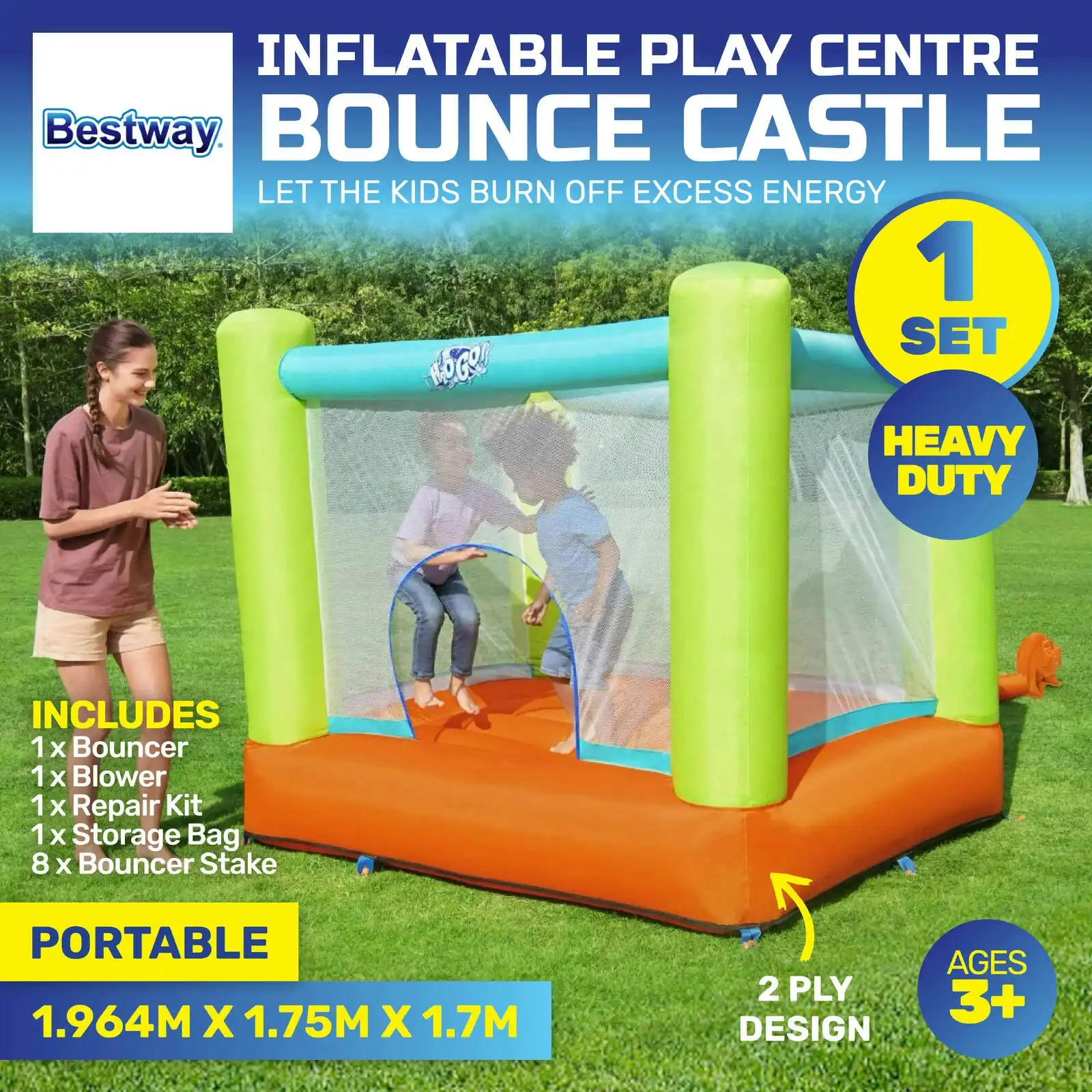 Bestway 1.75 x 1.94m Inflatable Bounce Castle Play Centre Portable PVC
