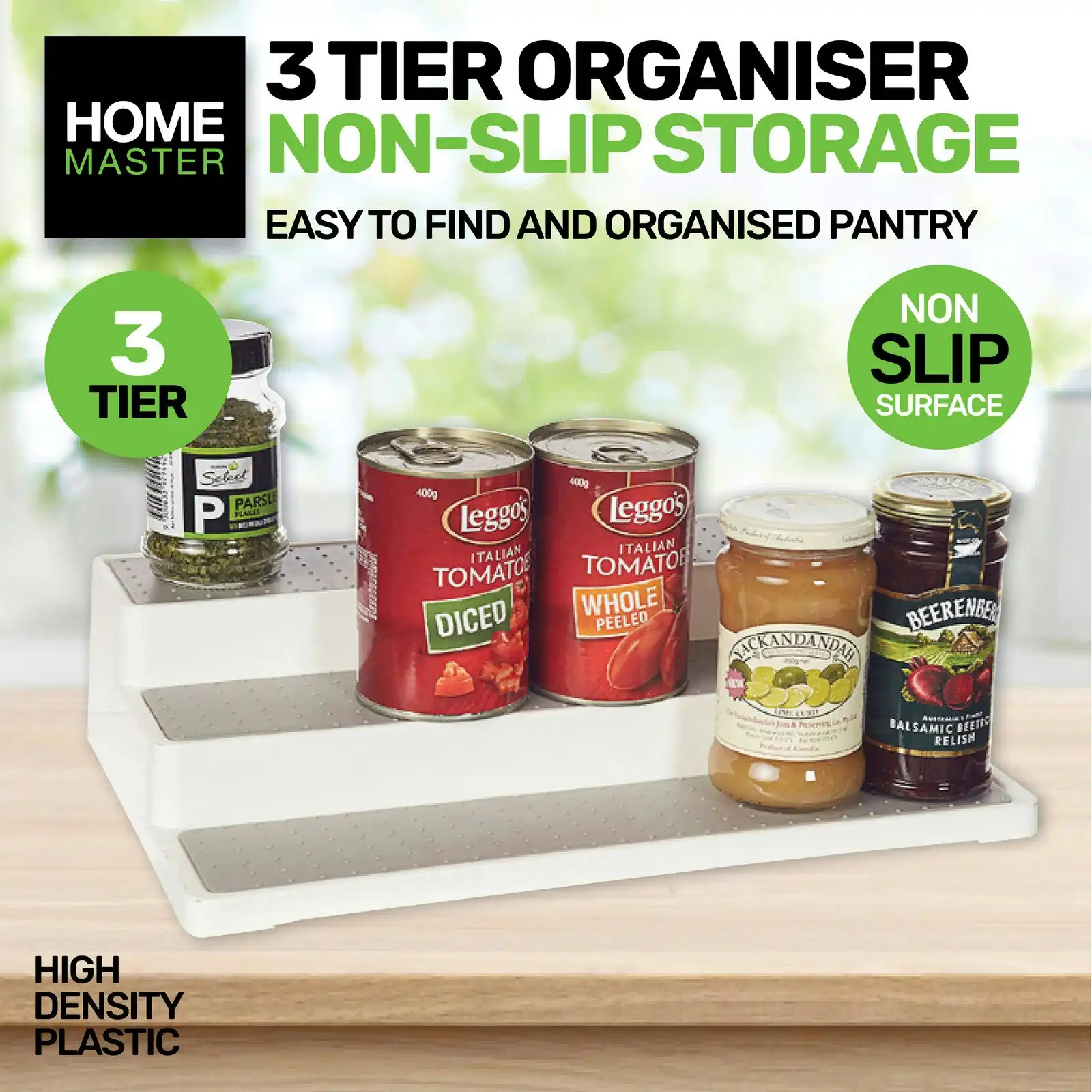 Home Master Organiser 3 Tier Non-Slip Storage Kitchen Pantry Tabletops 36cm