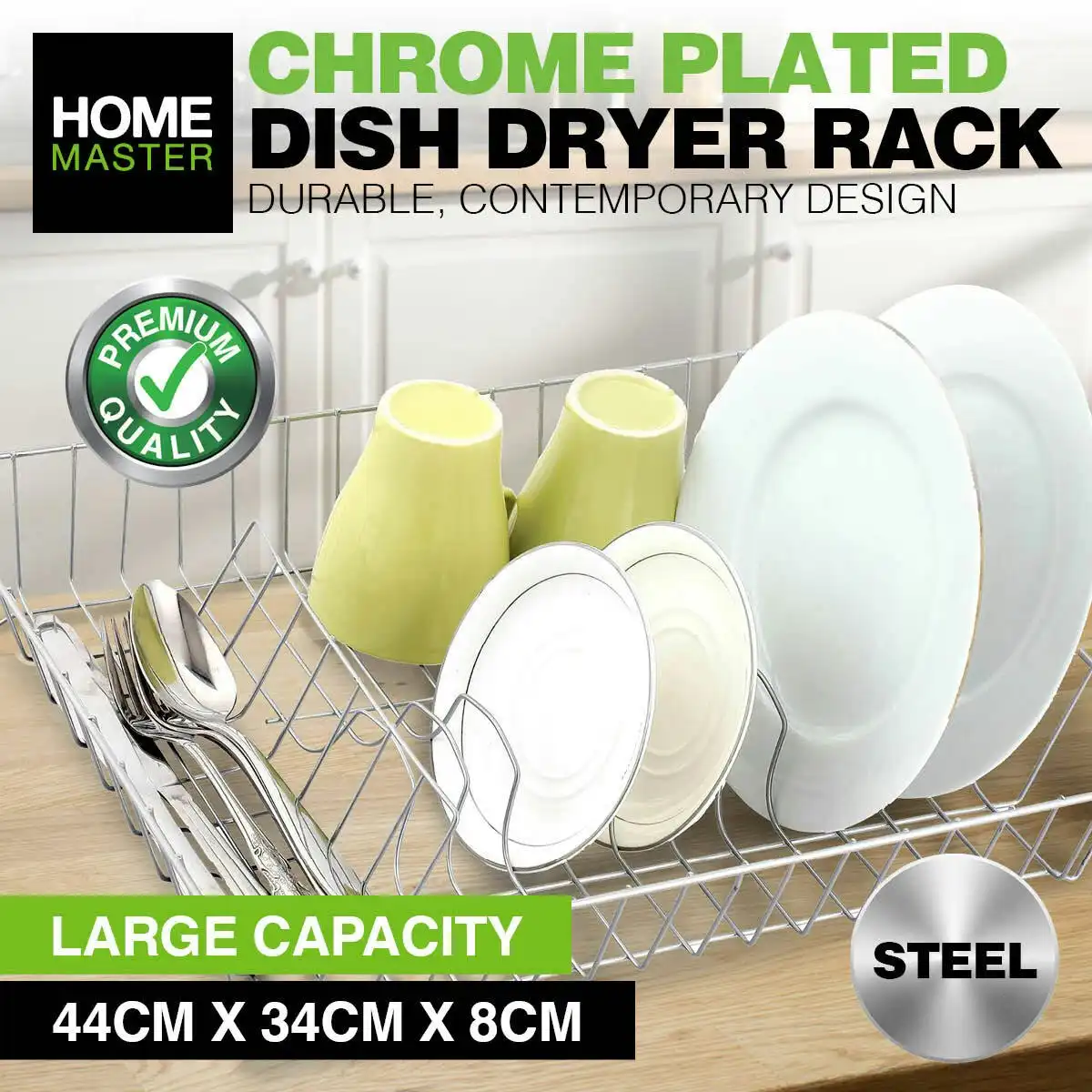 Home Master Dish Rack/Dryer Chrome Plated Large Capacity Durable 44 x 34cm