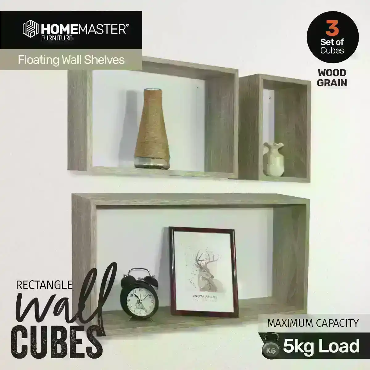 Home Master® 3PCE Floating Rectangle Wall Cubes Sonoma Finish Modern Design