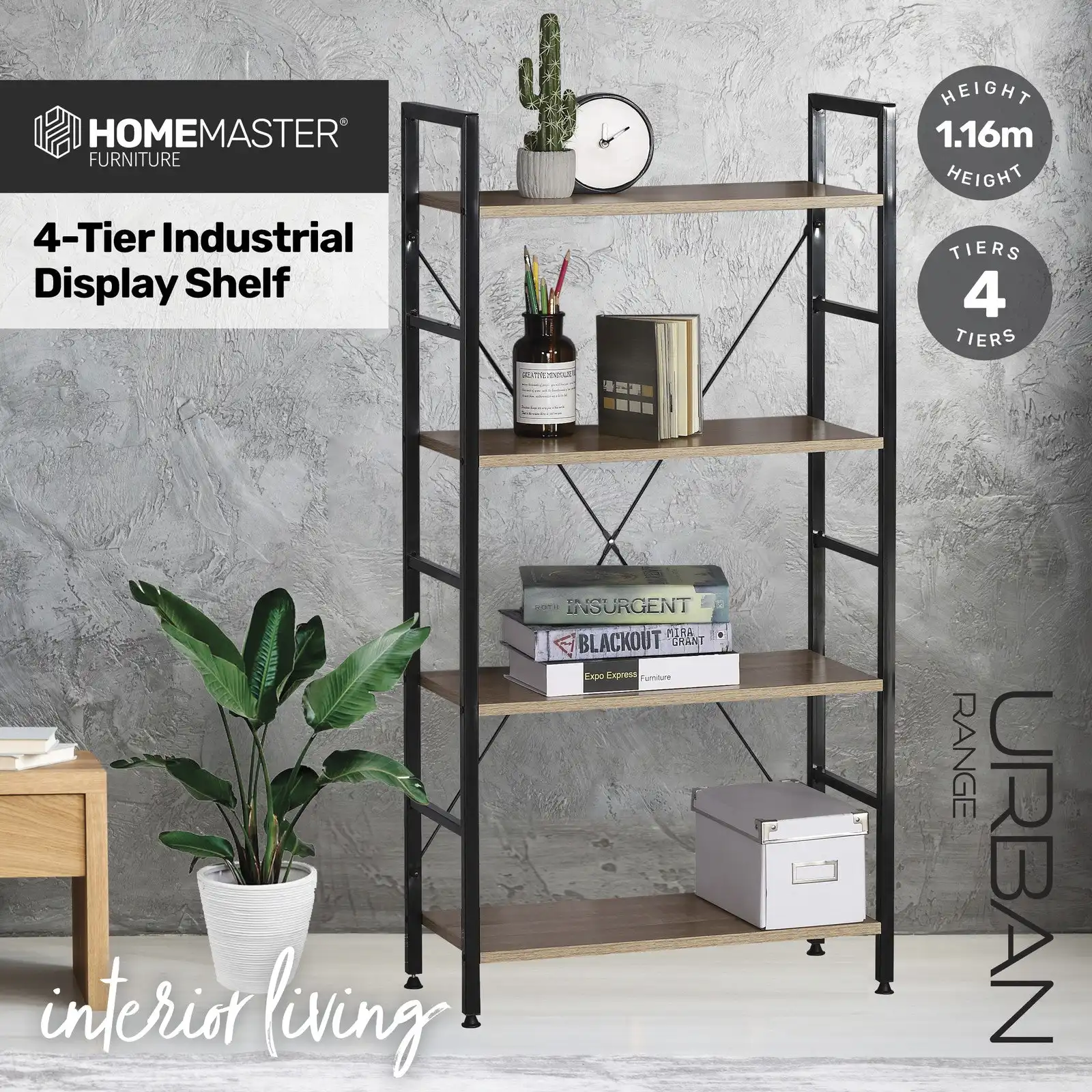 Home Master® Display Shelf 4 Tier Sleek Modern Industrial Design 1.16m