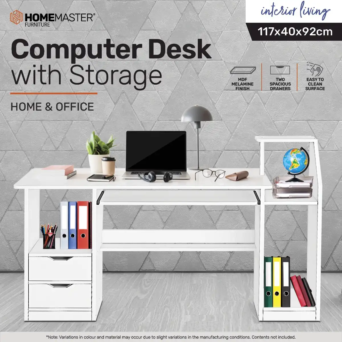 Home Master® Computer/Work Desk Storage & Shelving Spacious Modern 117 x 92cm