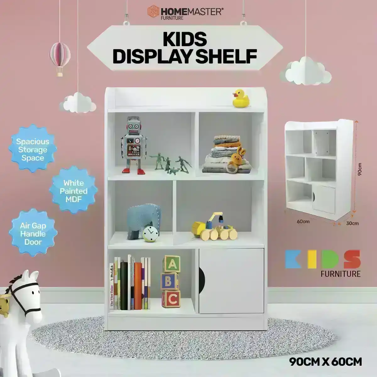 Home Master® Kids White Display Shelf Spacious Stylish Design 90 x 60cm