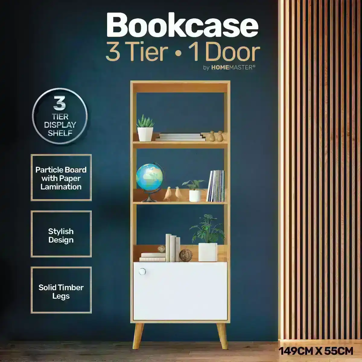 Home Master® 3 Tier Bookcase & Storage Two Tone Flawless Design 55 x 149cm