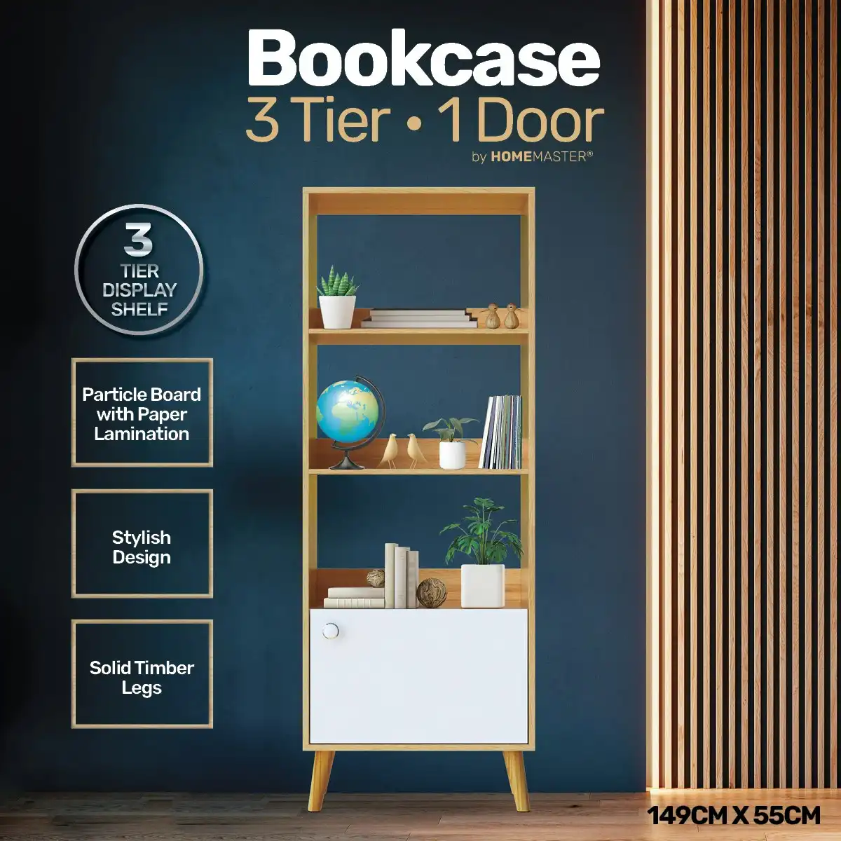 Home Master 3 Tier Bookcase & Storage Two Tone Flawless Design 55 x 149cm
