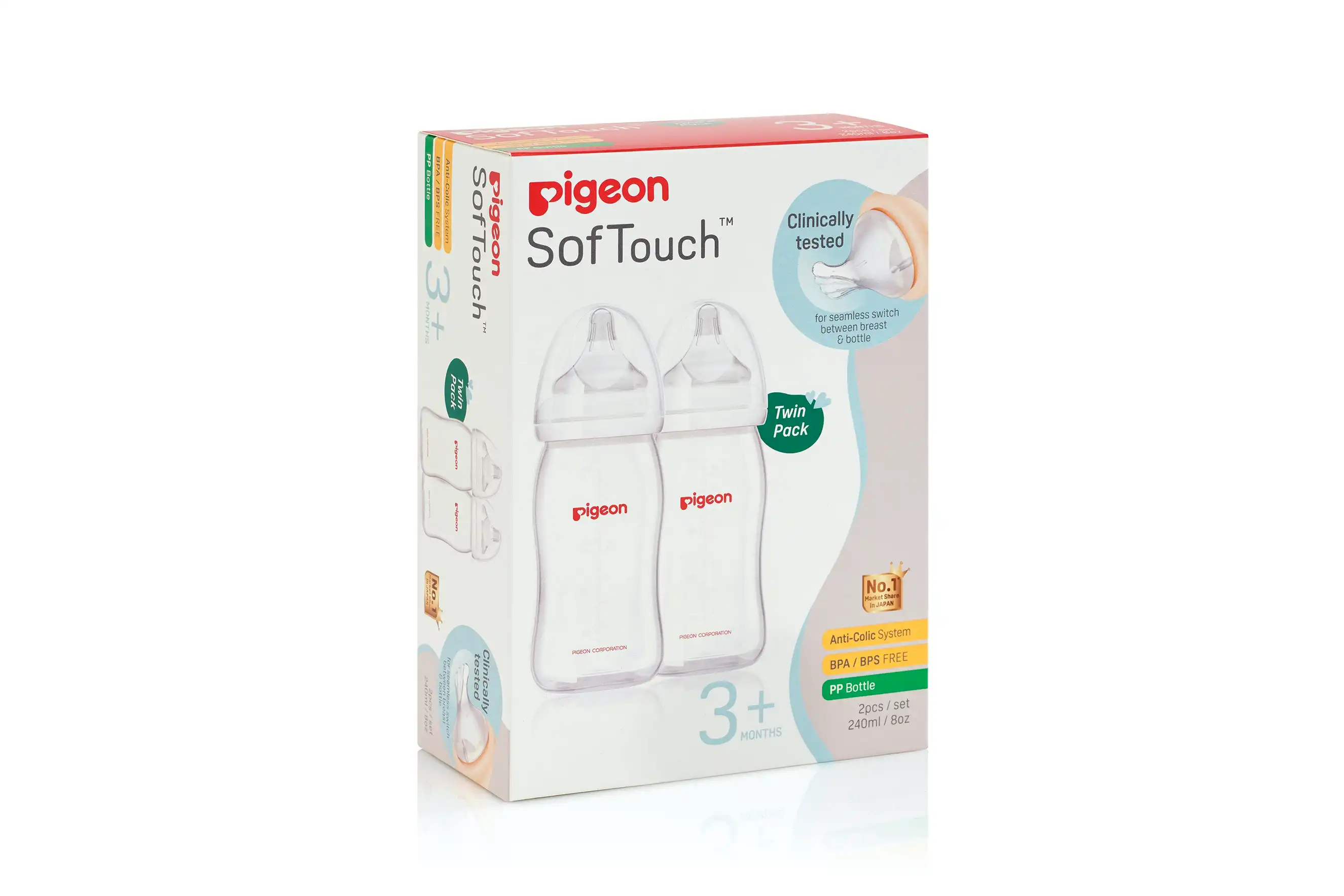 PIGEON SofTouch Bottle PP Twin Pack 240ml