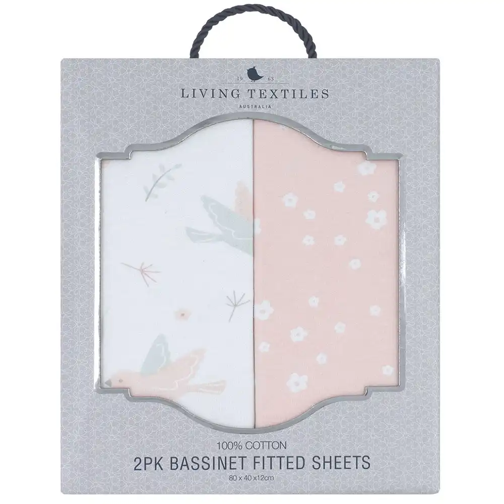 2 Pack Jersey Bassinet Fitted Sheet Ava Birds/Blush Floral