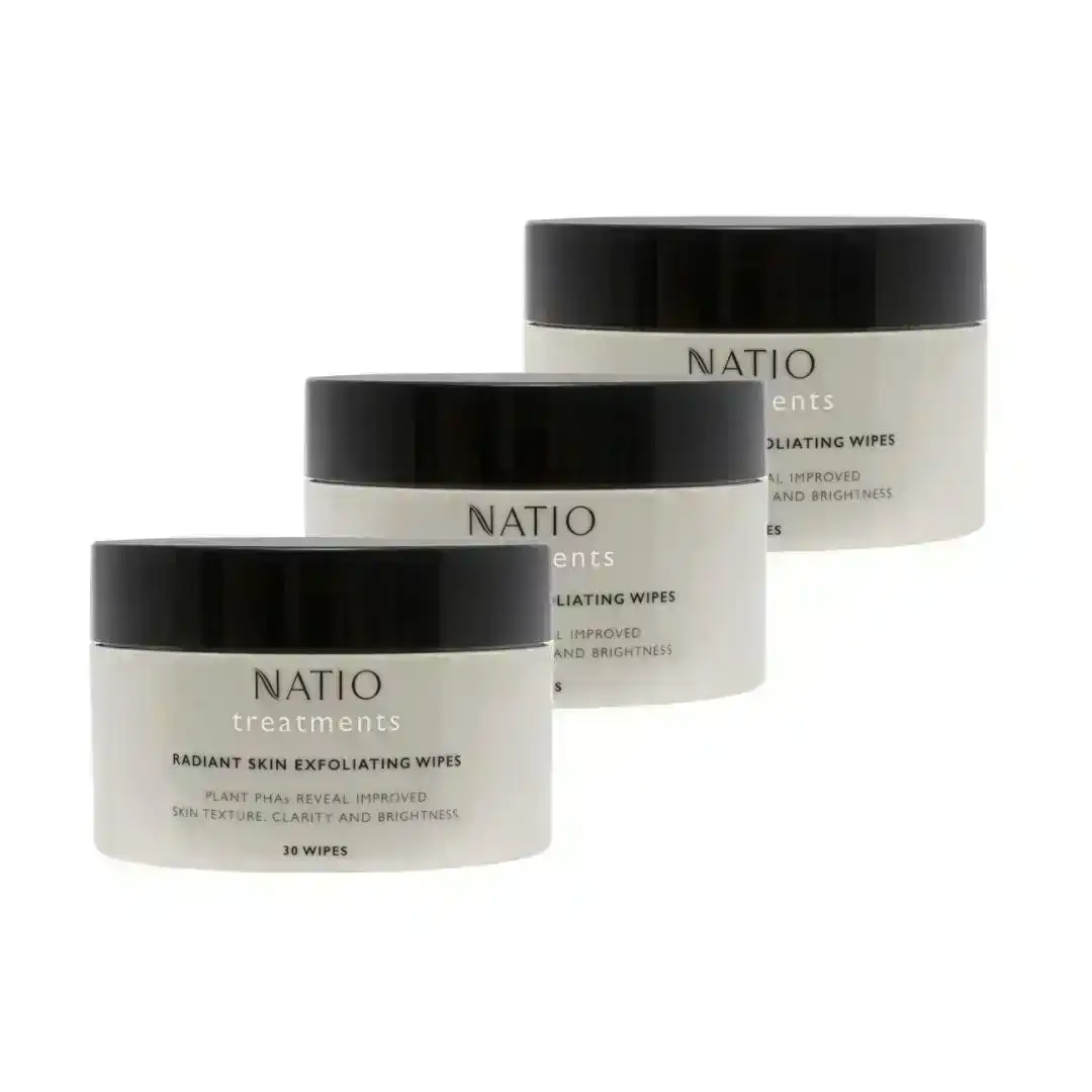 3 x Natio Treatments Radiant Skin Exfoliating Wipes - 30 Wipes