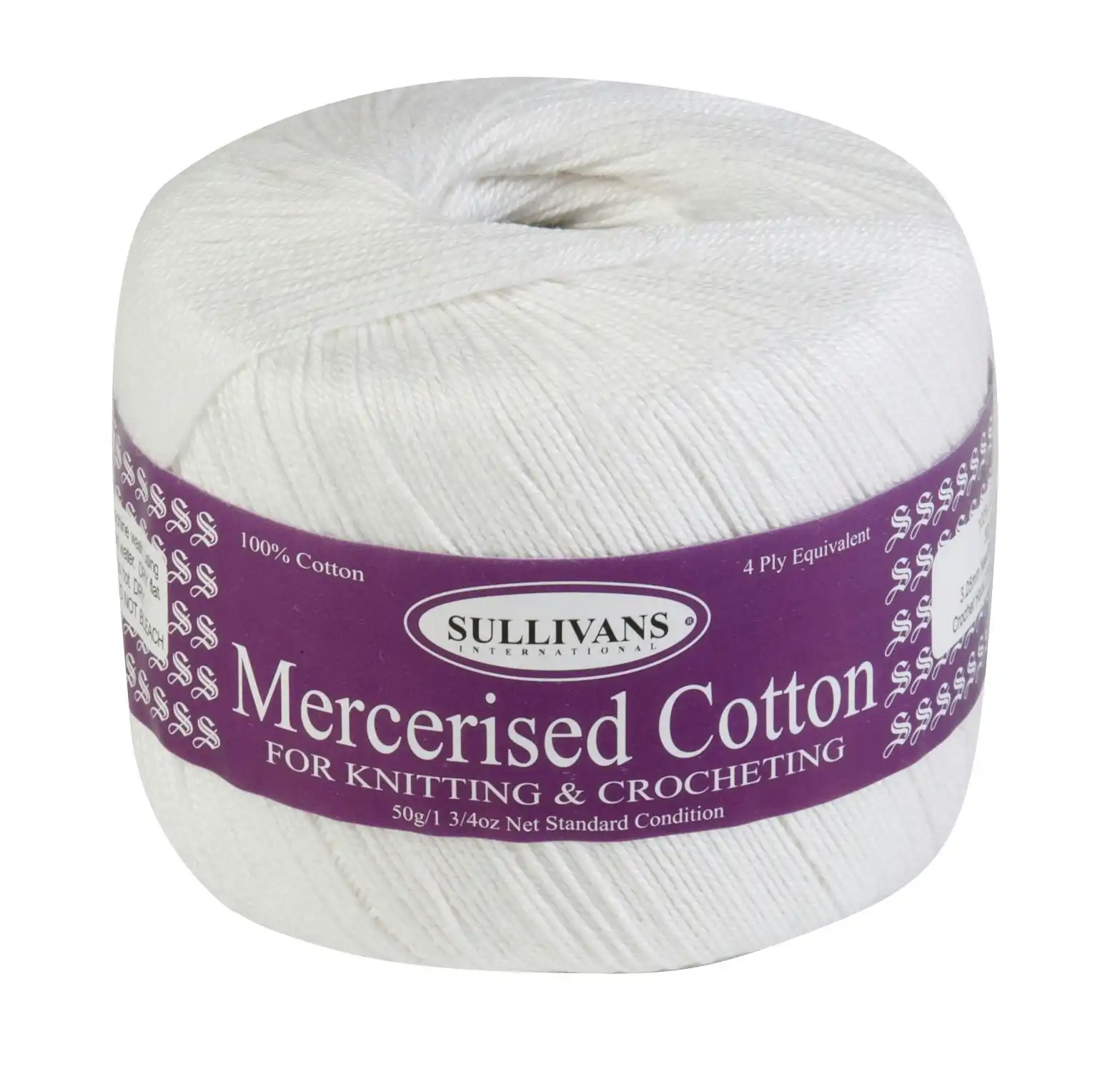 Sullivans Mercerised Crochet Yarn, White- 50g Cotton Yarn