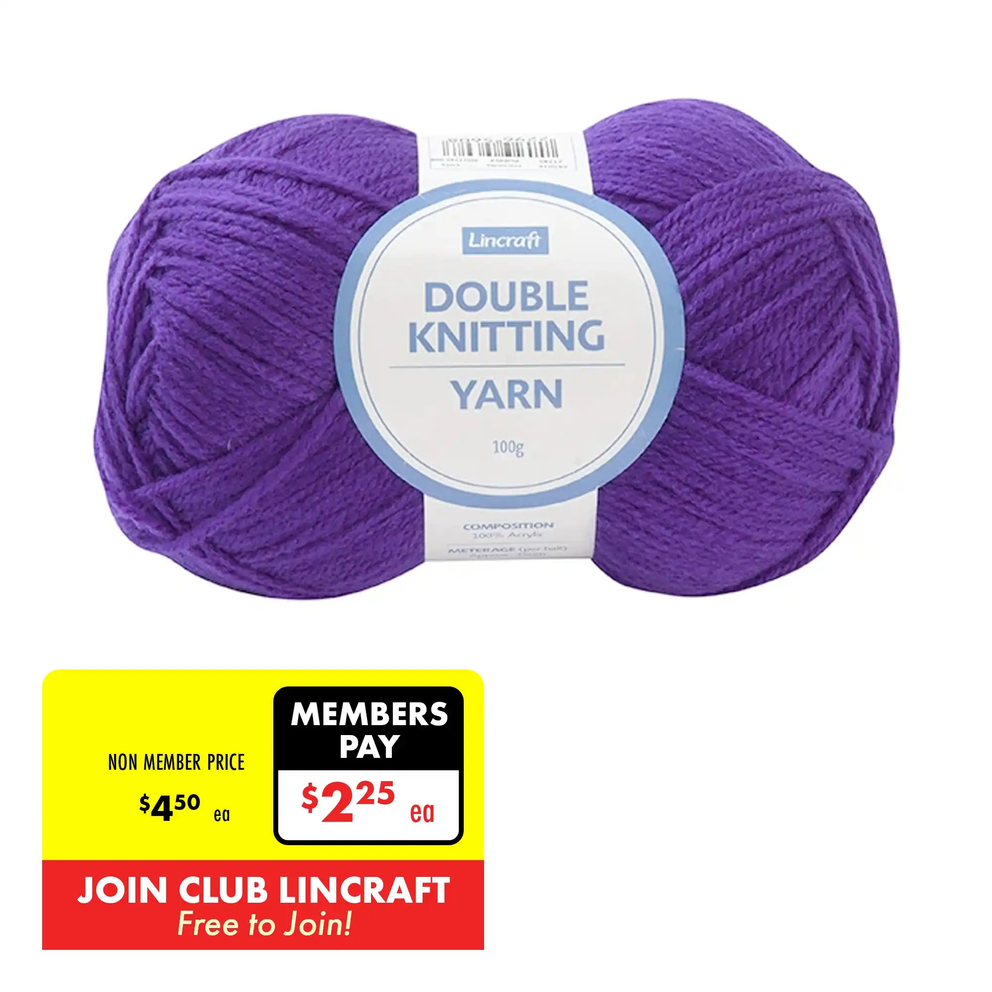 Lincraft DK Crochet & Knitting Yarn 8ply, Purple- 100g Acrylic Yarn