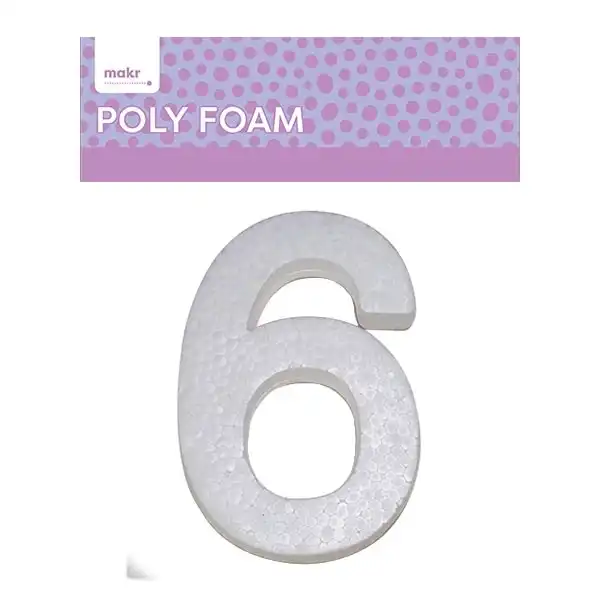 Makr Polyfoam, Large Numeral 6- 15cm White