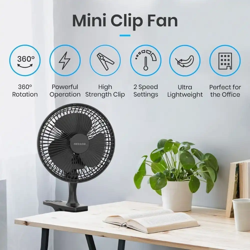 15cm Mini Clip Electric Fan High Velocity Black | For Desk, Table, Bedside