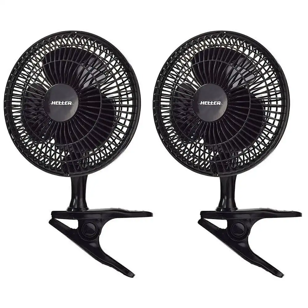 2x Heller 15cm Desk/Personal Clip Fan Tilt Air Cooling Cooler Black