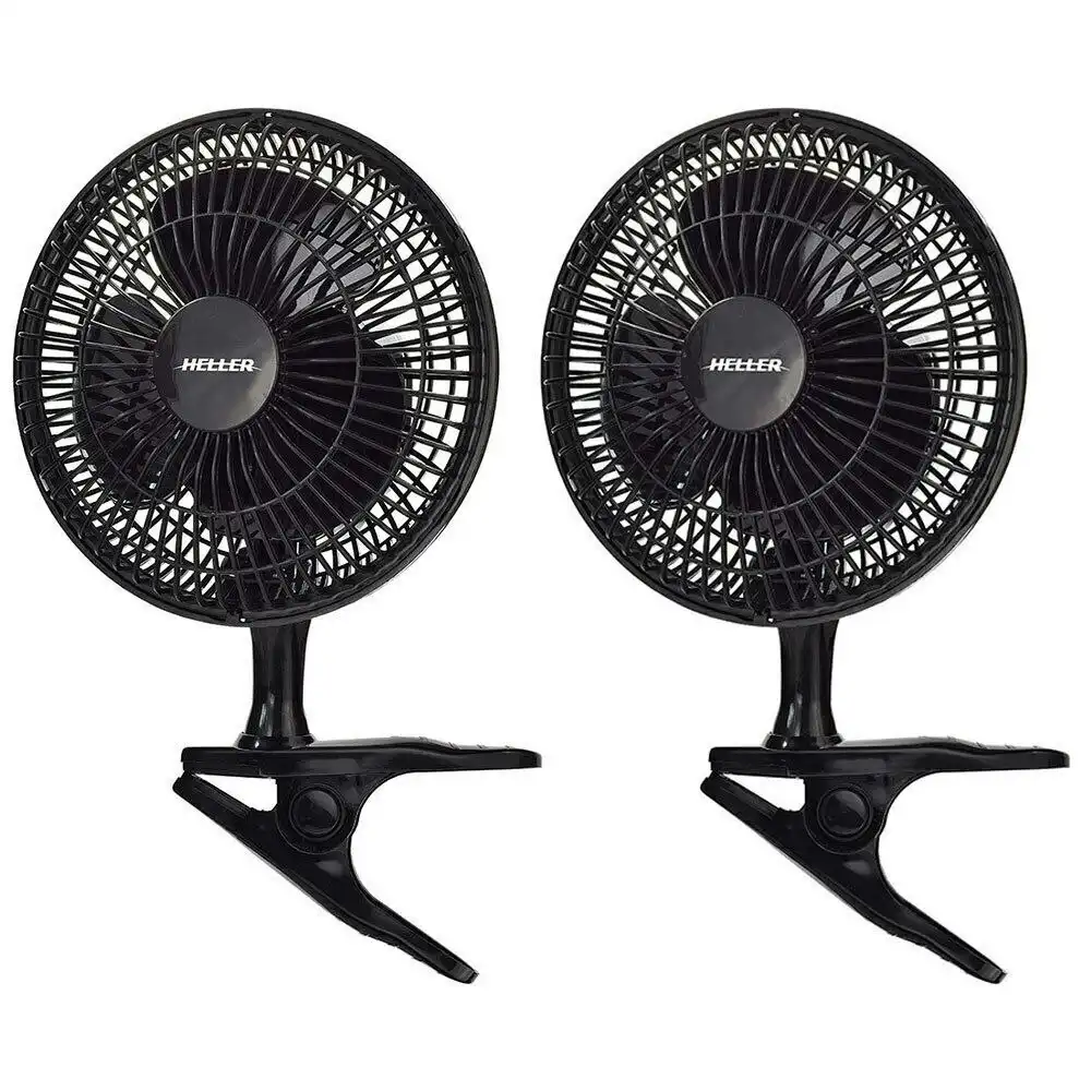 2x Heller 15cm Desk/Personal Clip Fan Tilt Air Cooling Cooler Black