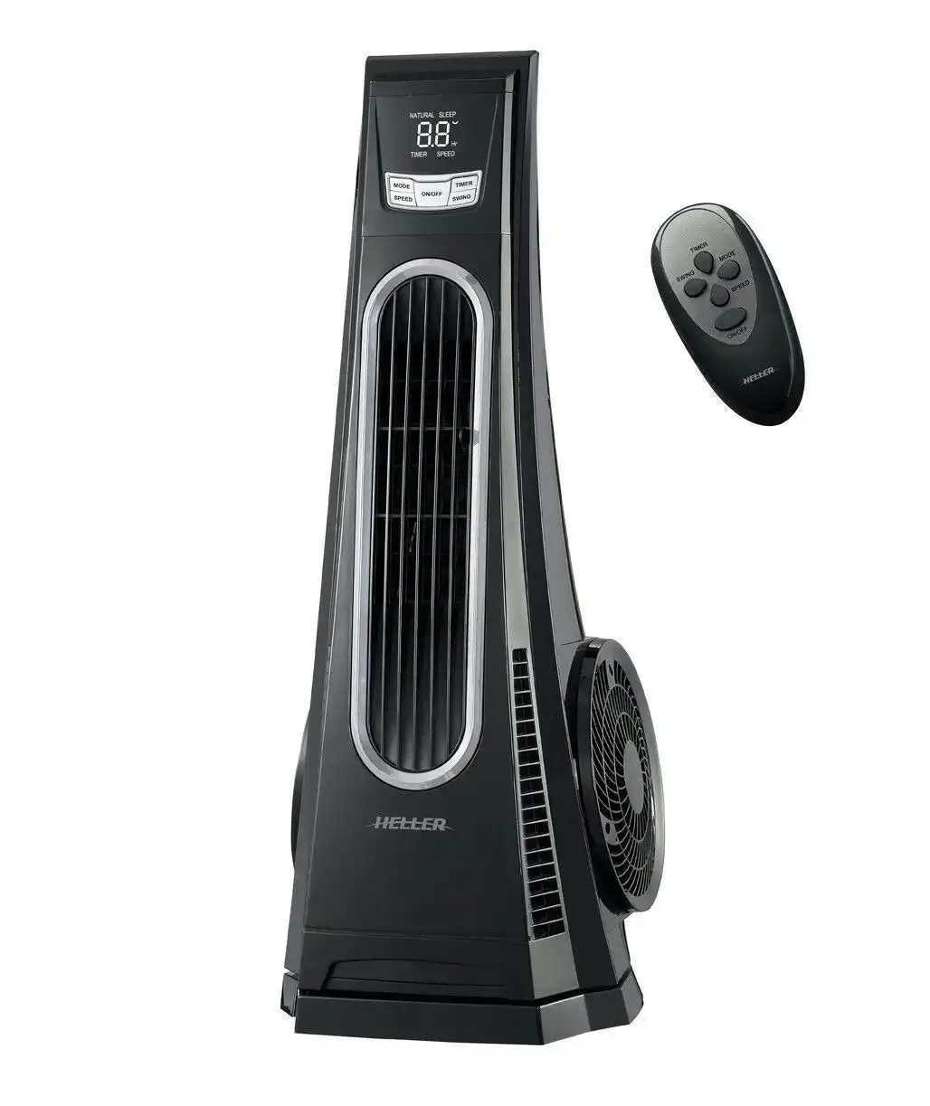 Heller 75cm Turbo Tower Fan with Remote - Black