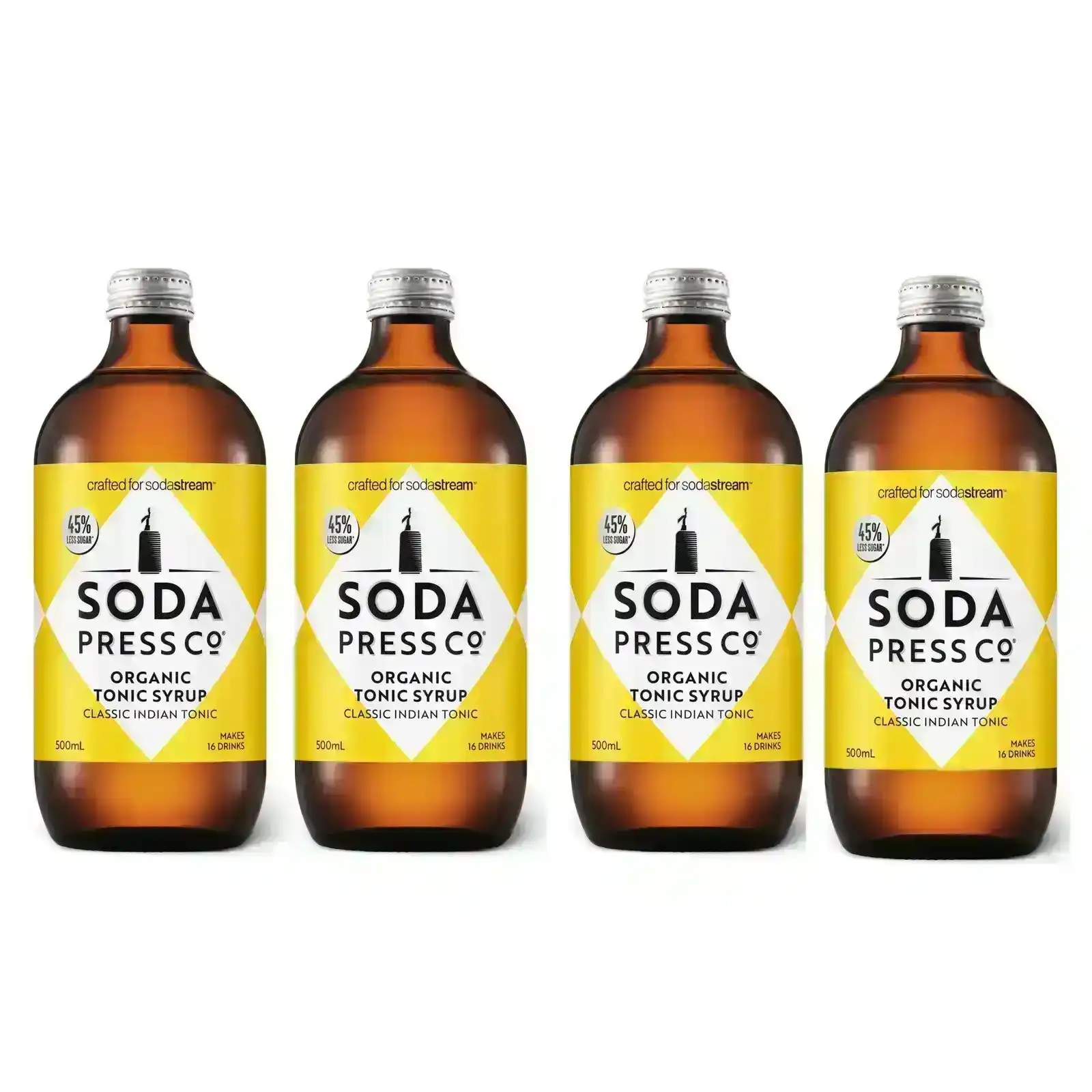 SodaStream Soda Press 4 Pack Organic Syrup 500ml - Indian Tonic
