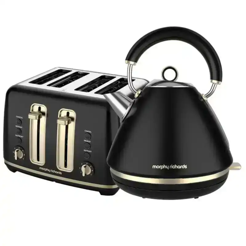 Morphy Richards Ascend Soft Gold Kettle & 4 Slice Toaster Set - Satin Black -KBMRGKT154B