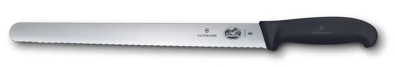 Victorinox Slicing Knife, 30cm Round Wavy Edge, Fibrox - Black