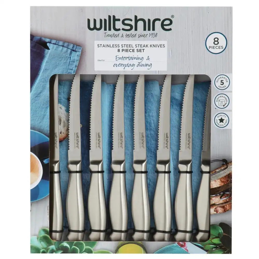 Wiltshire 8 Piece Stainless Steel 12cm Steak Knife Set Dishwasher Safe W1086